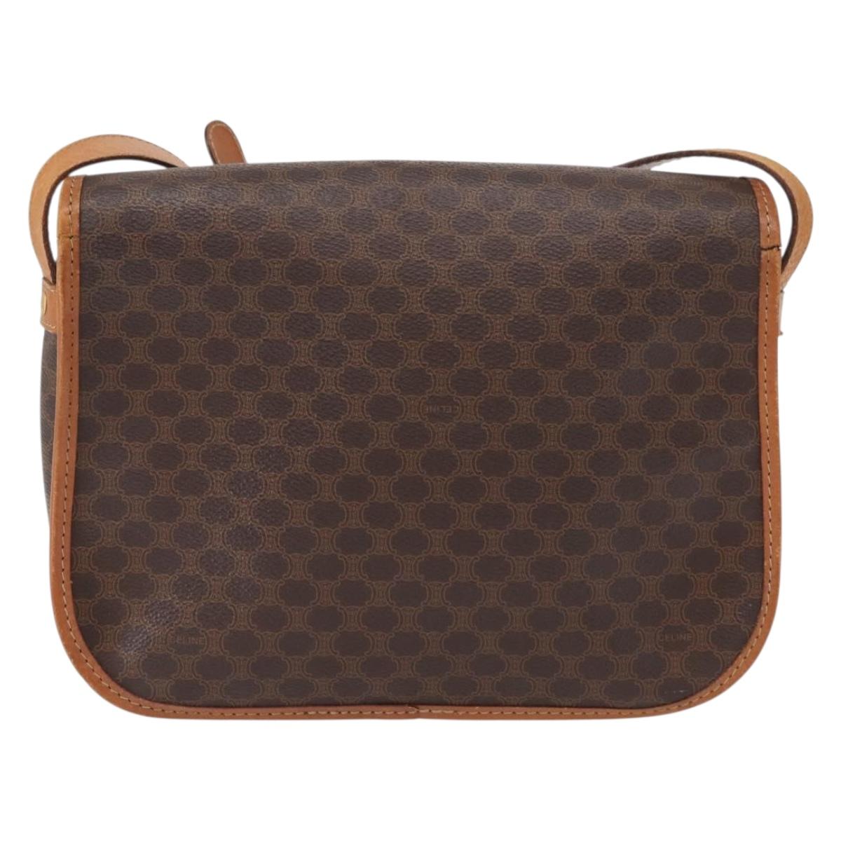 CELINE Macadam Canvas Shoulder Bag PVC Leather Brown Gold Auth bs31207