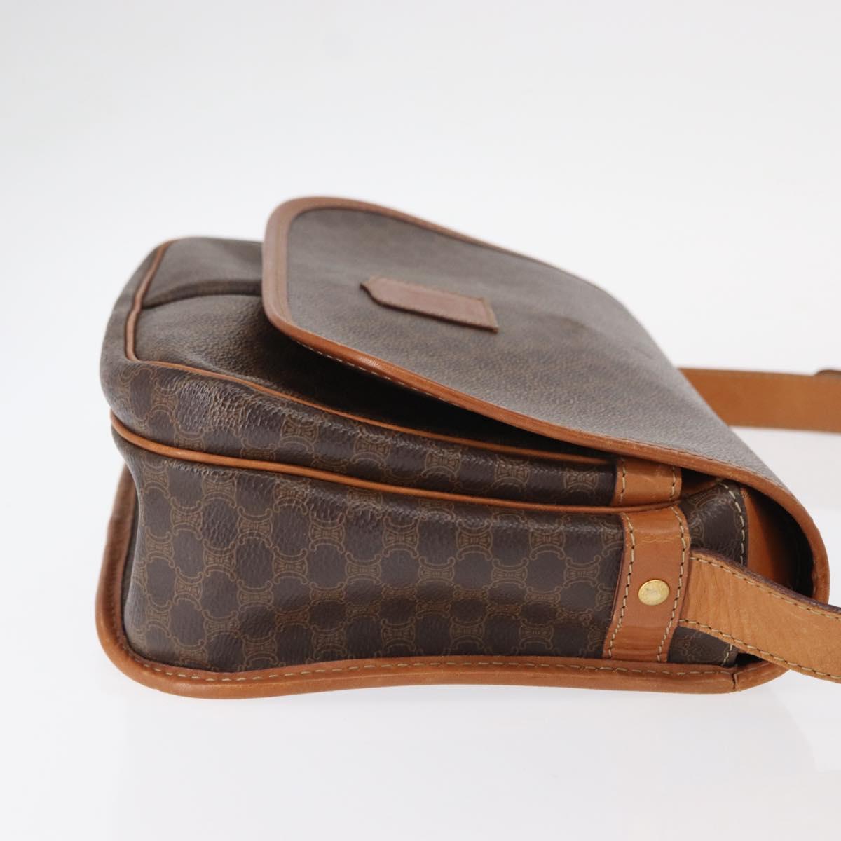 CELINE Macadam Canvas Shoulder Bag PVC Leather Brown Gold Auth bs31207