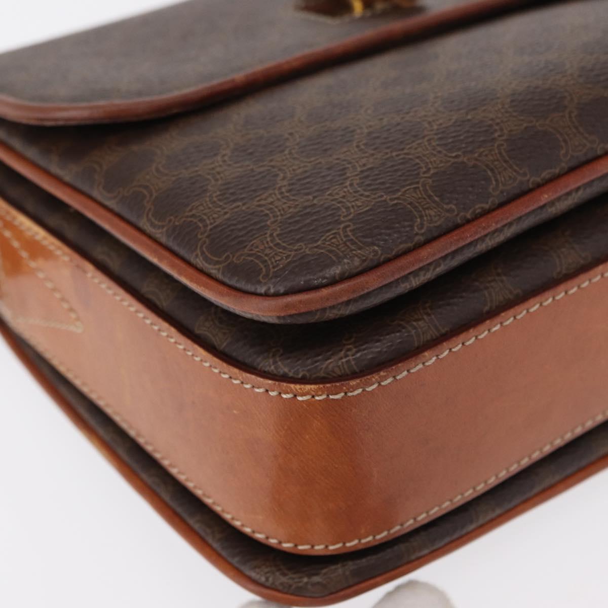 CELINE Macadam Canvas Shoulder Bag PVC Leather Brown Gold Auth bs31208