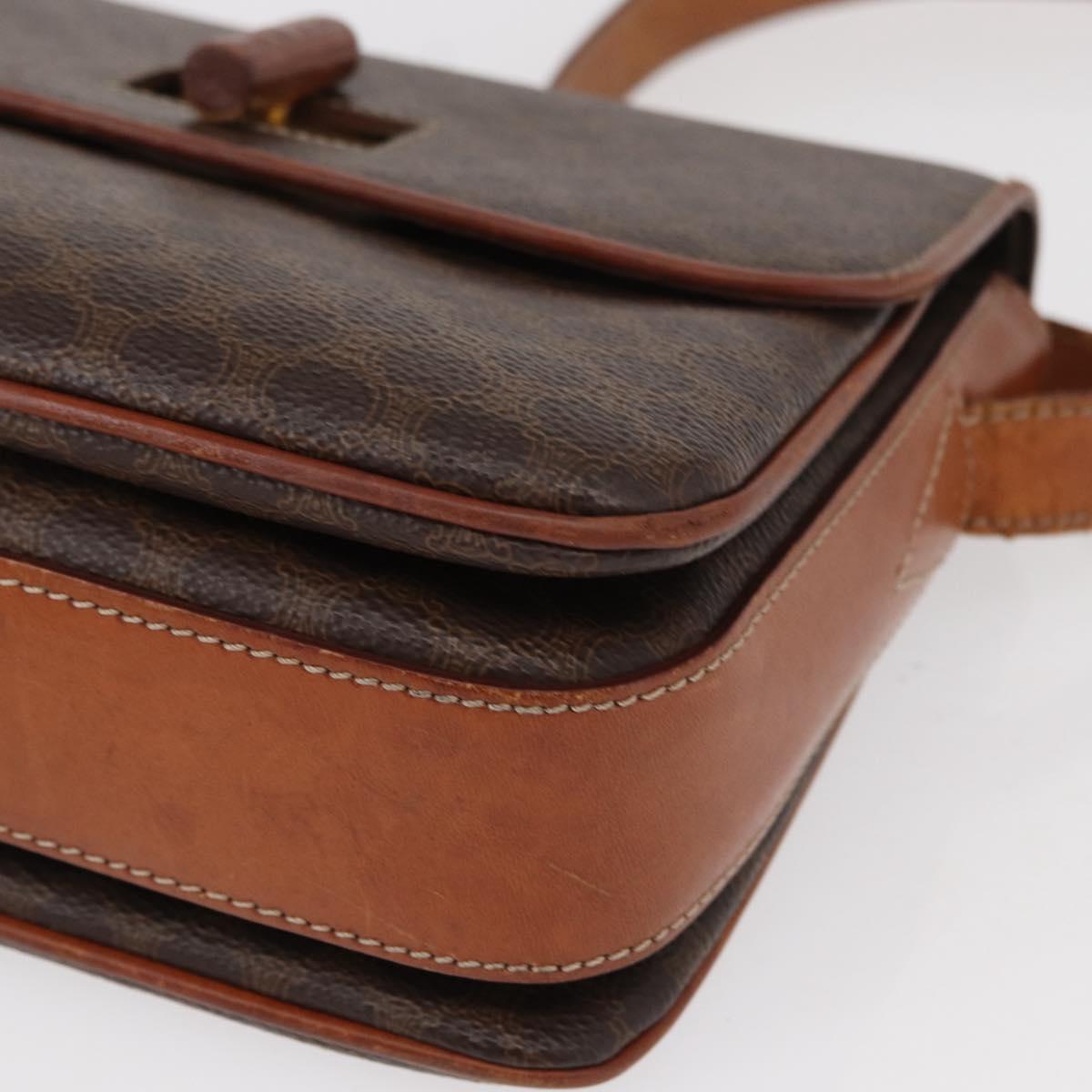 CELINE Macadam Canvas Shoulder Bag PVC Leather Brown Gold Auth bs31208