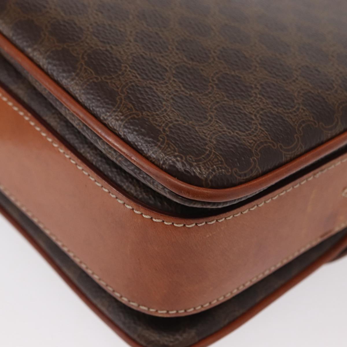 CELINE Macadam Canvas Shoulder Bag PVC Leather Brown Gold Auth bs31208