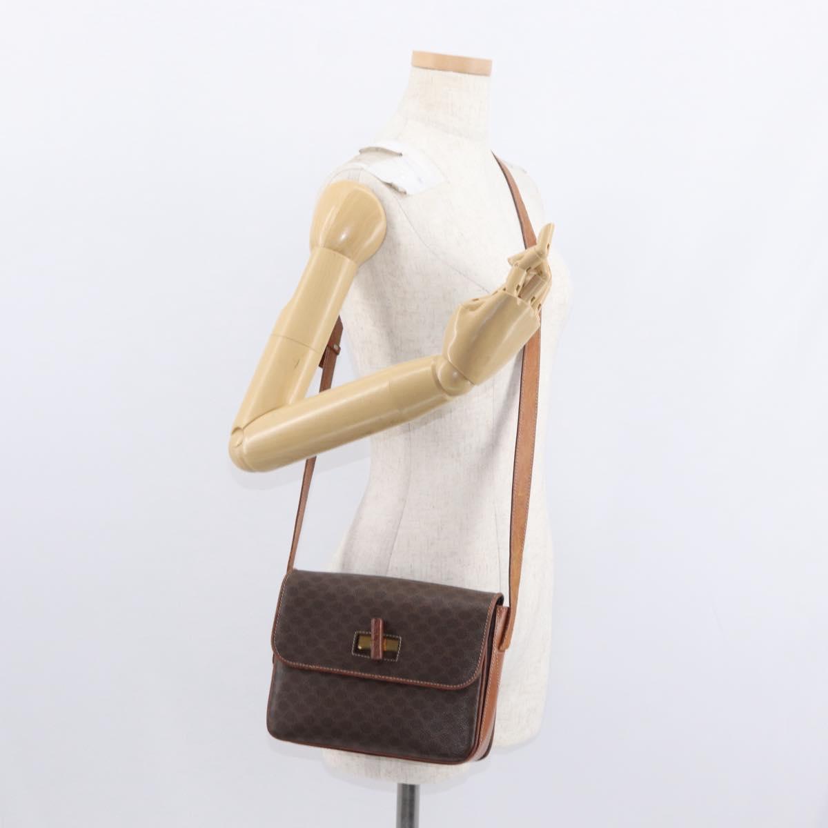 CELINE Macadam Canvas Shoulder Bag PVC Leather Brown Gold Auth bs31208
