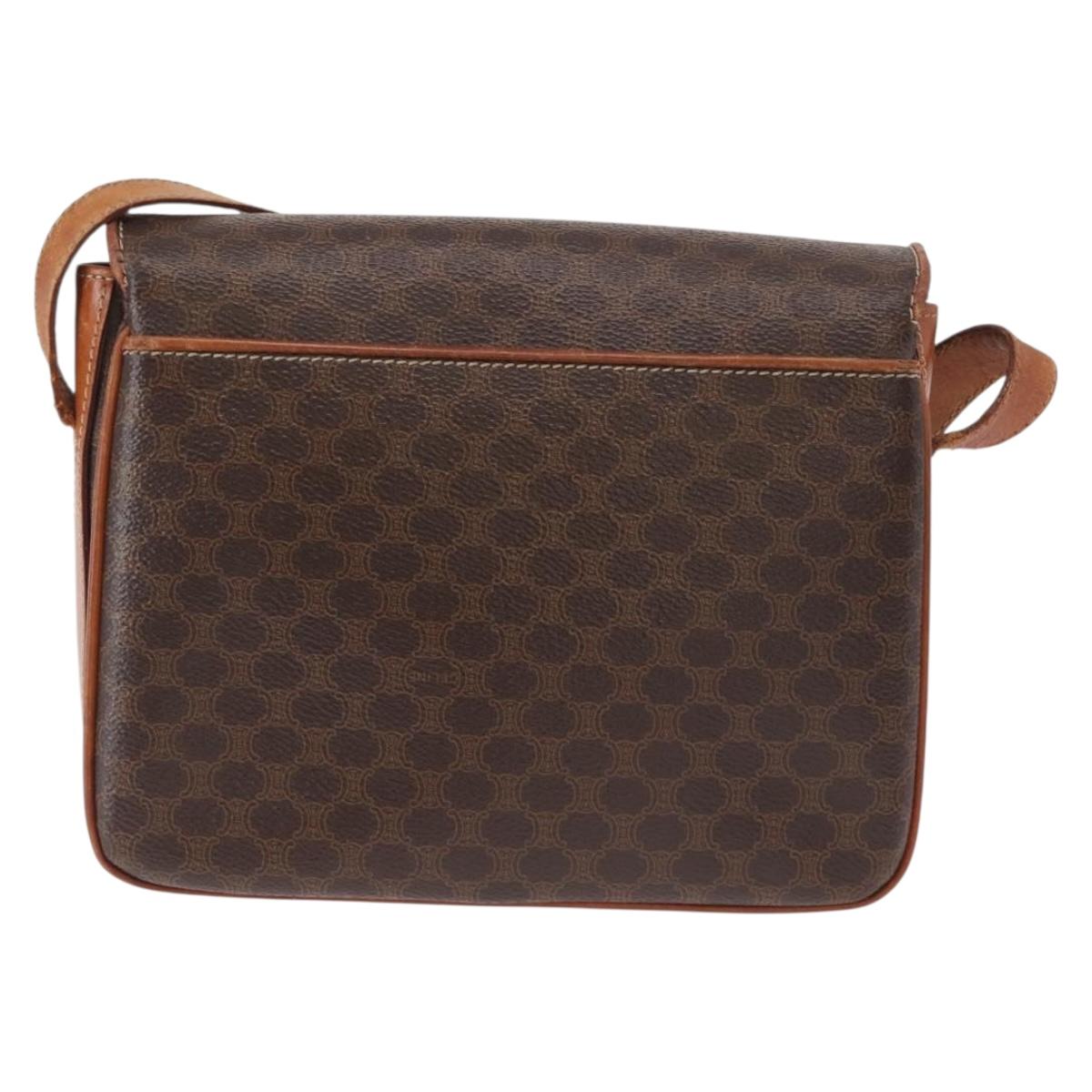 CELINE Macadam Canvas Shoulder Bag PVC Leather Brown Gold Auth bs31208