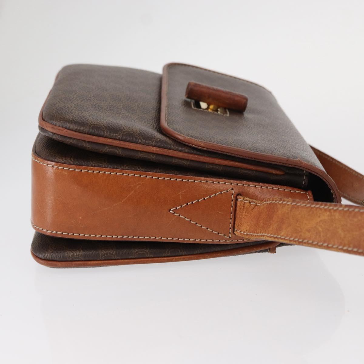 CELINE Macadam Canvas Shoulder Bag PVC Leather Brown Gold Auth bs31208