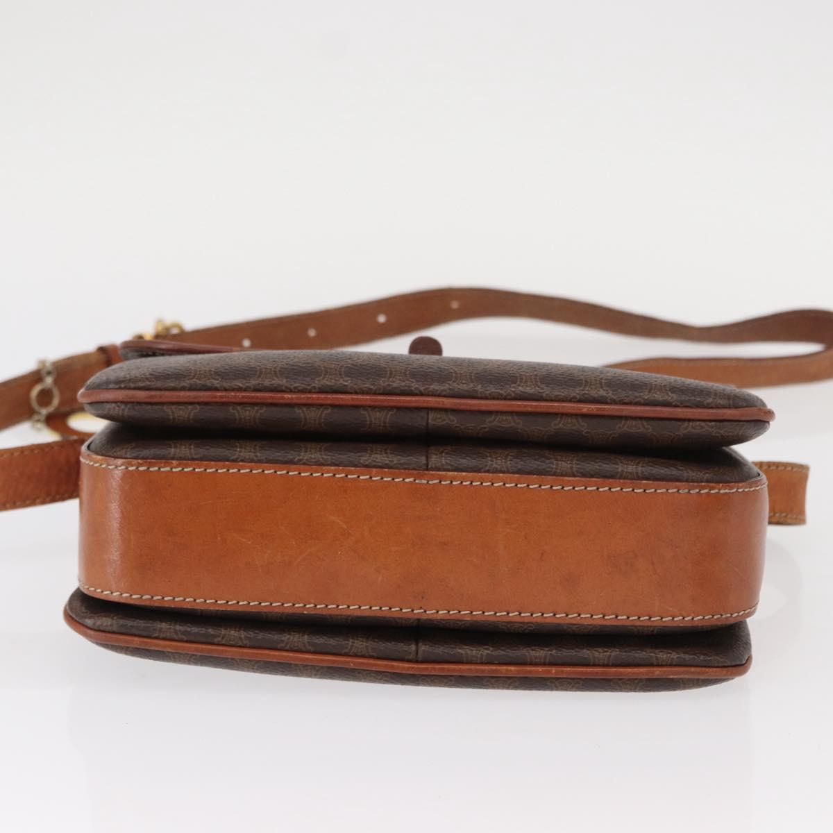 CELINE Macadam Canvas Shoulder Bag PVC Leather Brown Gold Auth bs31208