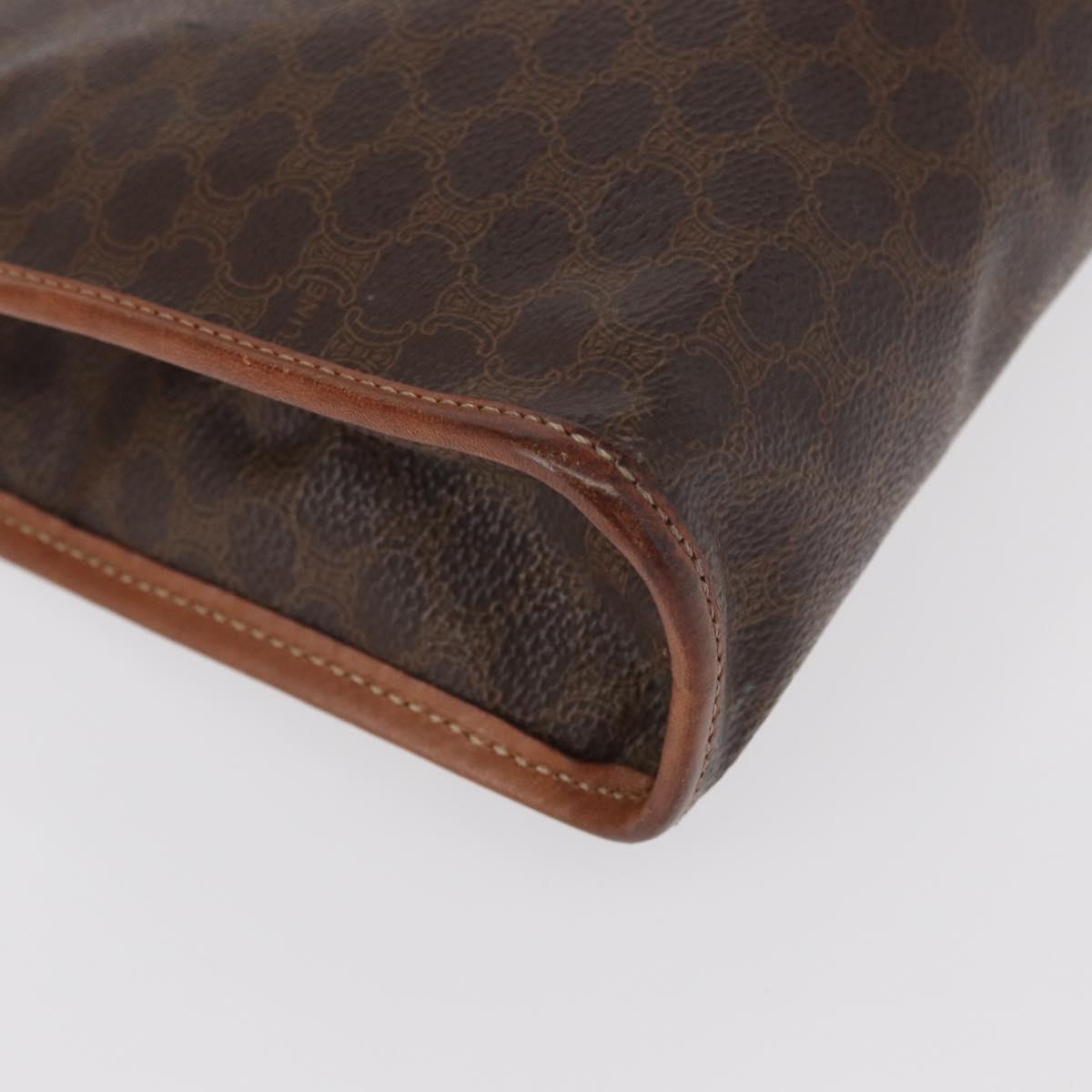 CELINE Macadam Canvas Clutch Bag PVC Leather Brown Gold Auth bs31209