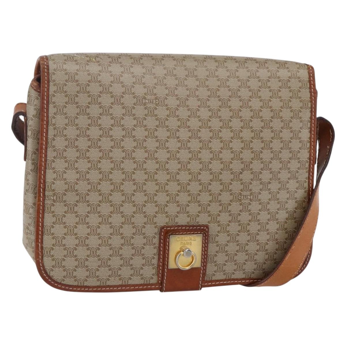 CELINE Macadam Canvas Shoulder Bag PVC Beige Gold Auth bs31210