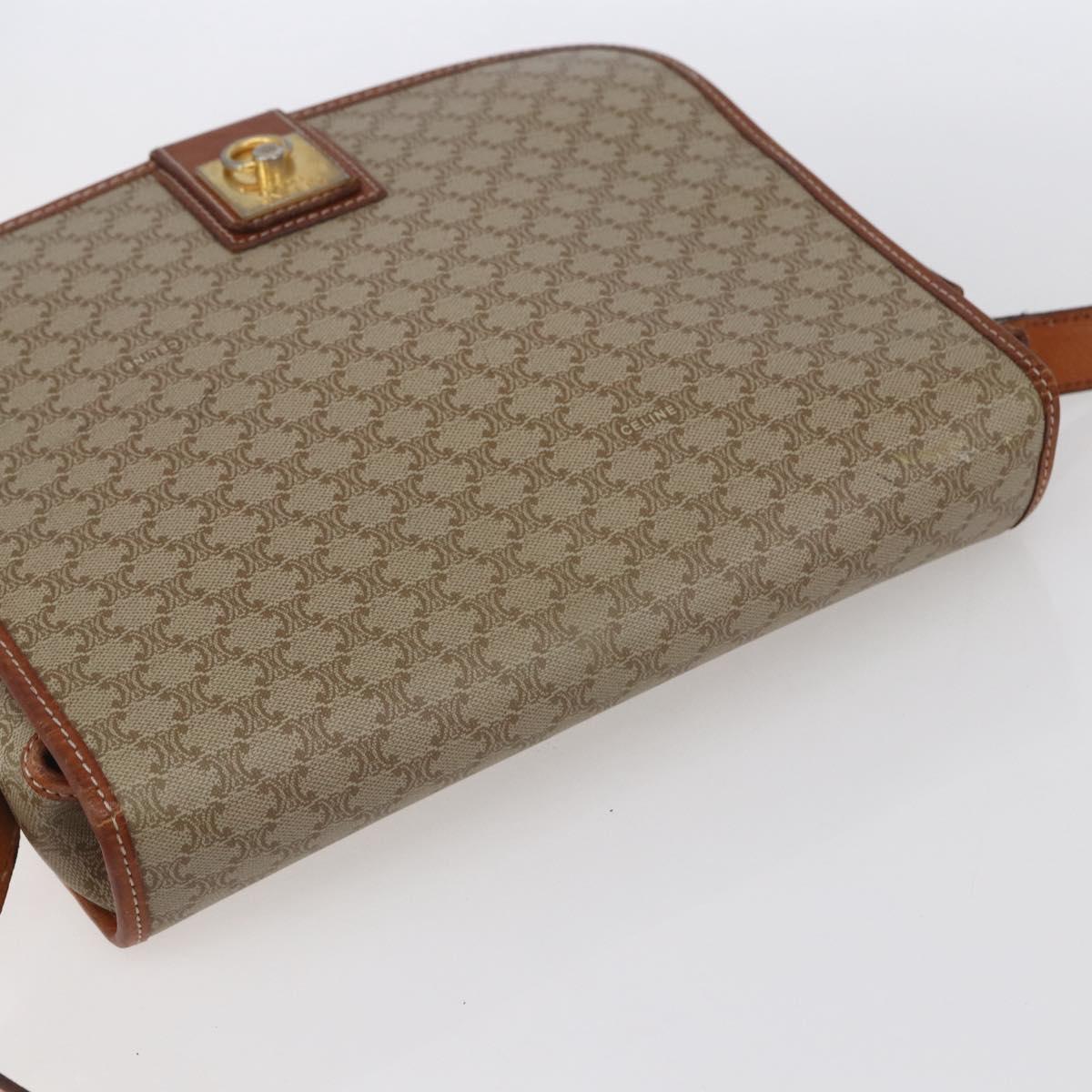 CELINE Macadam Canvas Shoulder Bag PVC Beige Gold Auth bs31210