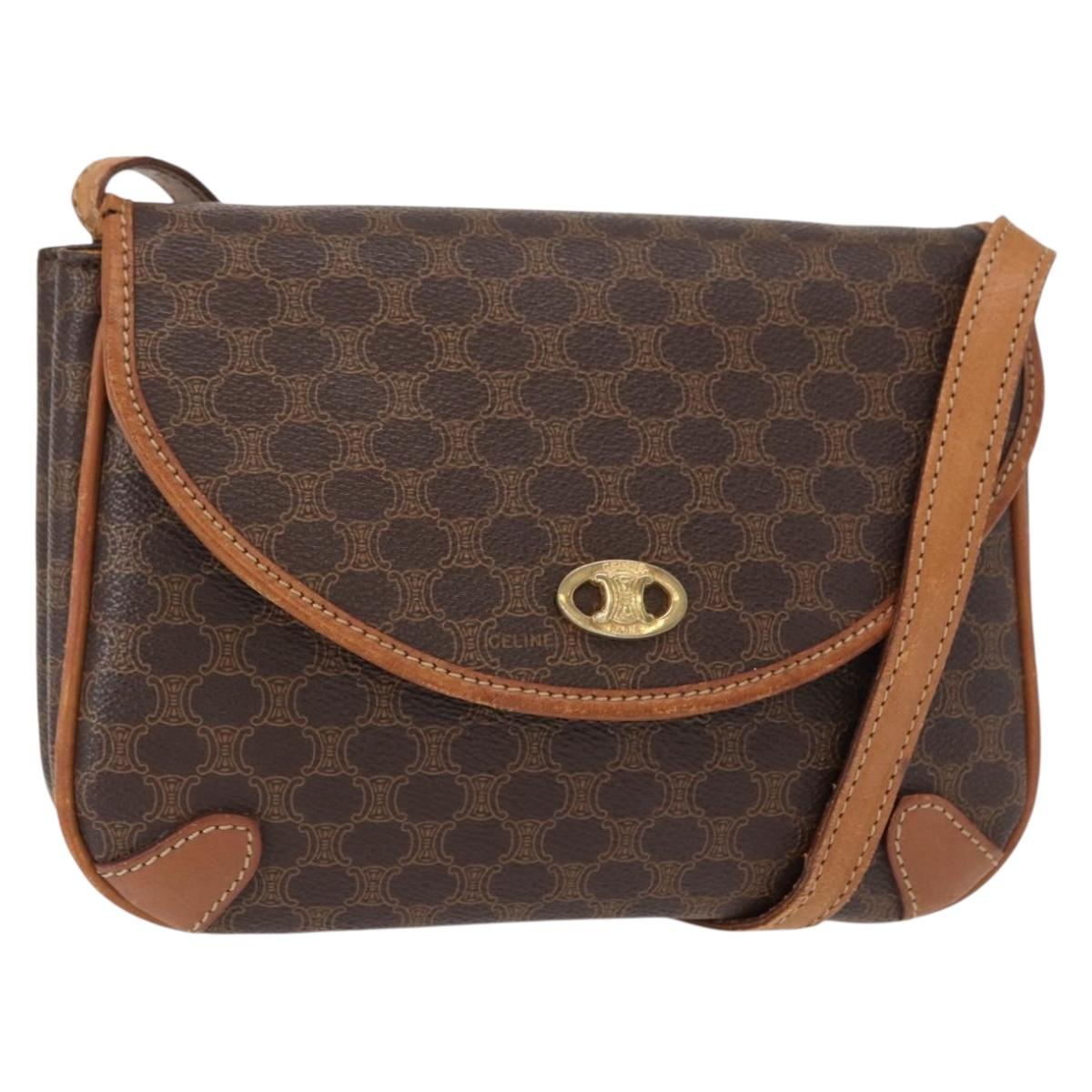 CELINE Macadam Canvas Shoulder Bag PVC Leather Brown Gold Auth bs31211