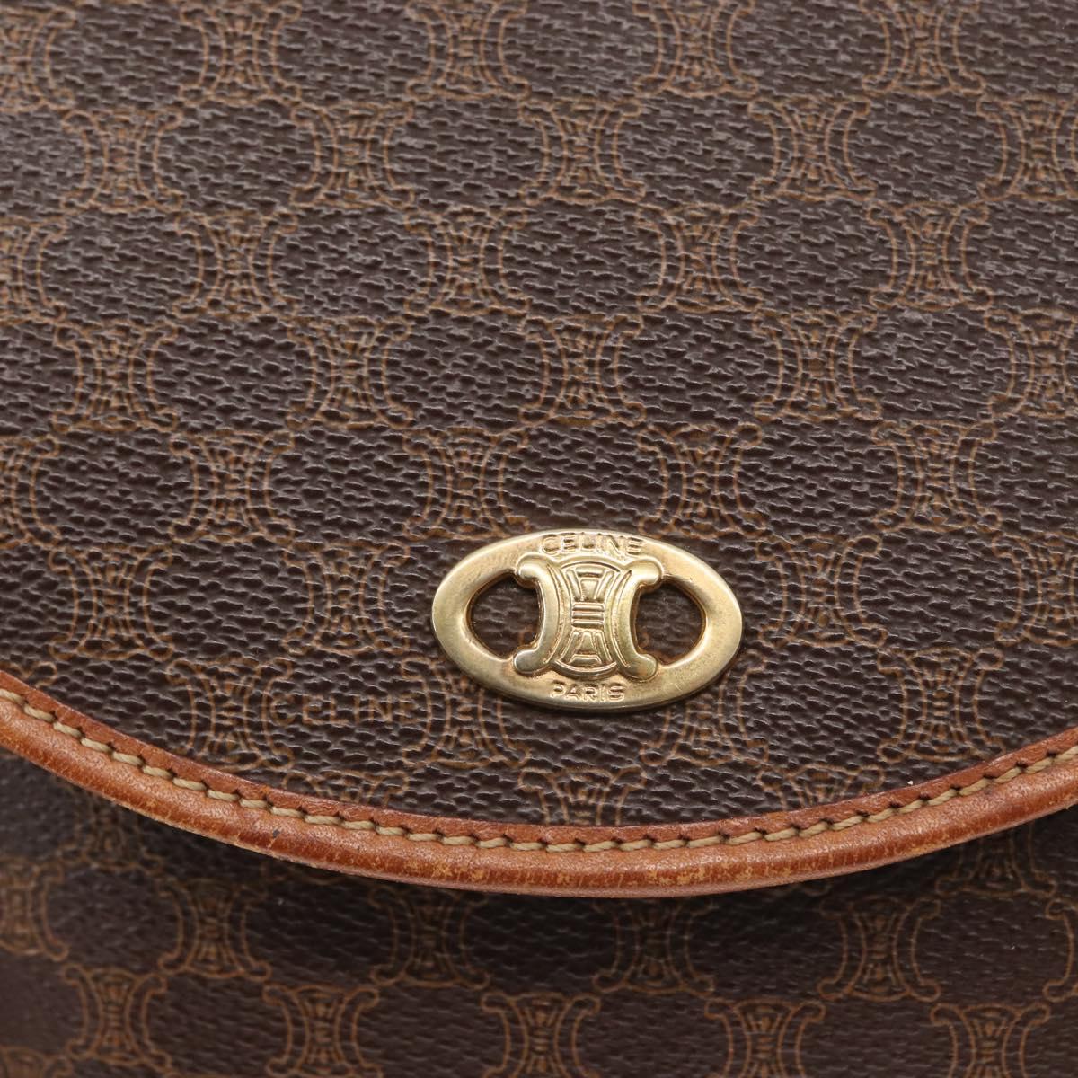 CELINE Macadam Canvas Shoulder Bag PVC Leather Brown Gold Auth bs31211