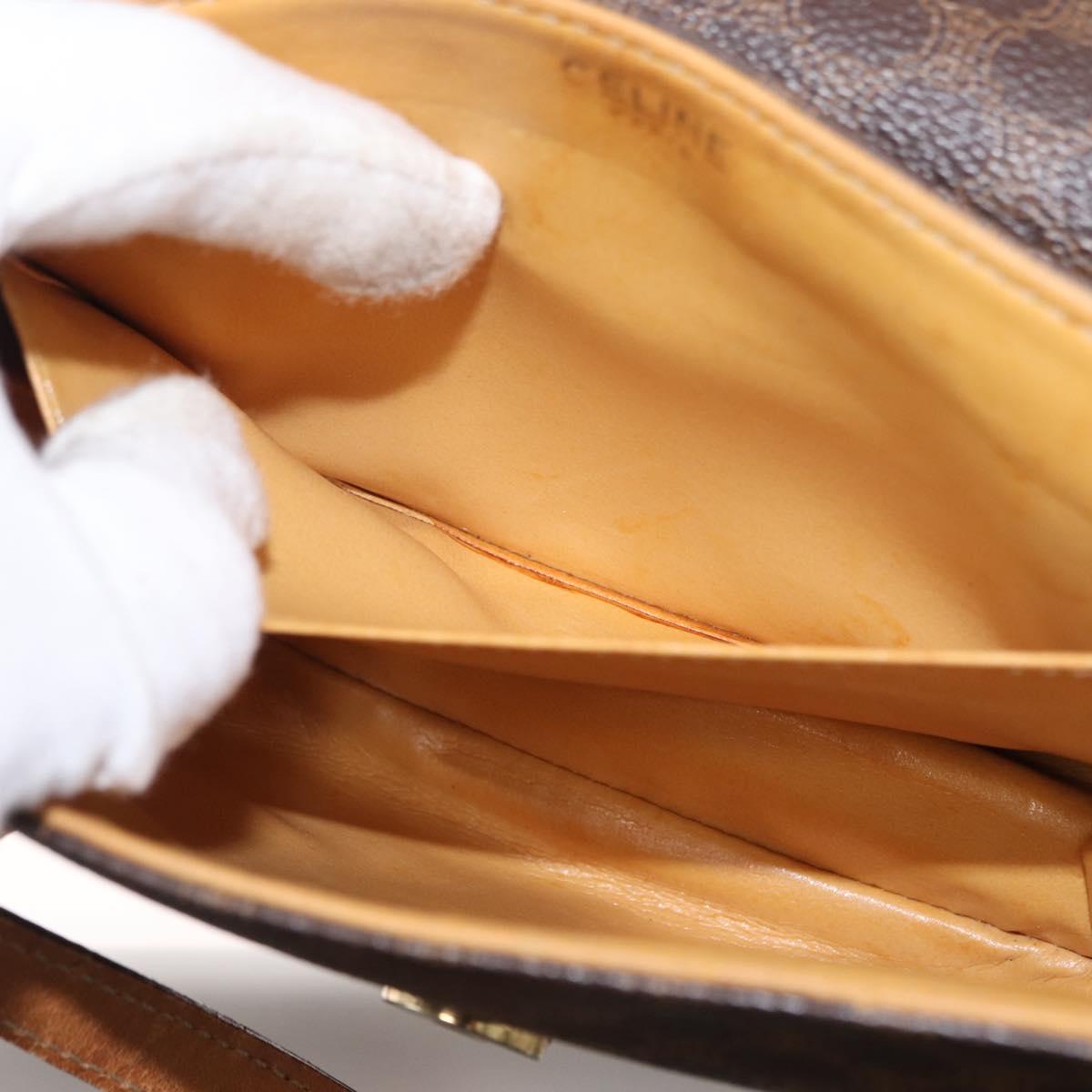 CELINE Macadam Canvas Shoulder Bag PVC Leather Brown Gold Auth bs31211