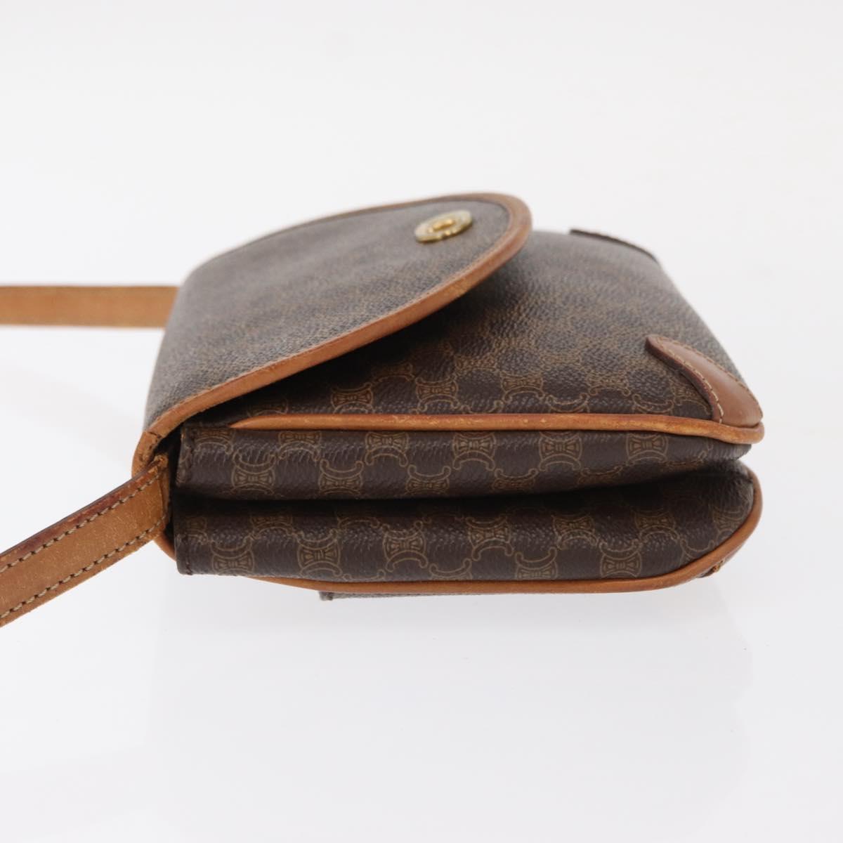 CELINE Macadam Canvas Shoulder Bag PVC Leather Brown Gold Auth bs31211