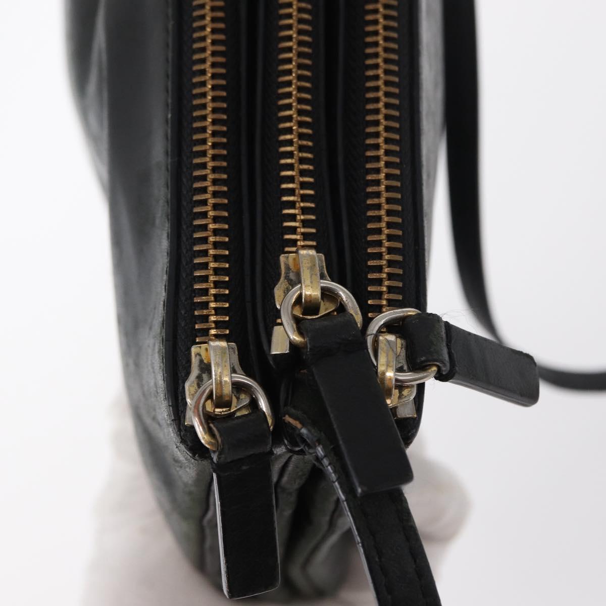 CELINE Trio Small Shoulder Bag Leather Black Gold Auth bs31212