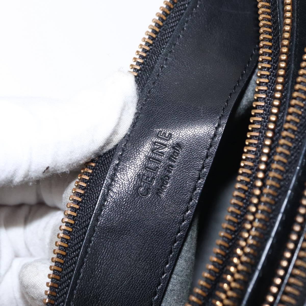 CELINE Trio Small Shoulder Bag Leather Black Gold Auth bs31212