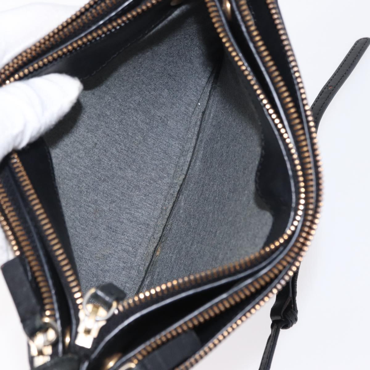 CELINE Trio Small Shoulder Bag Leather Black Gold Auth bs31212