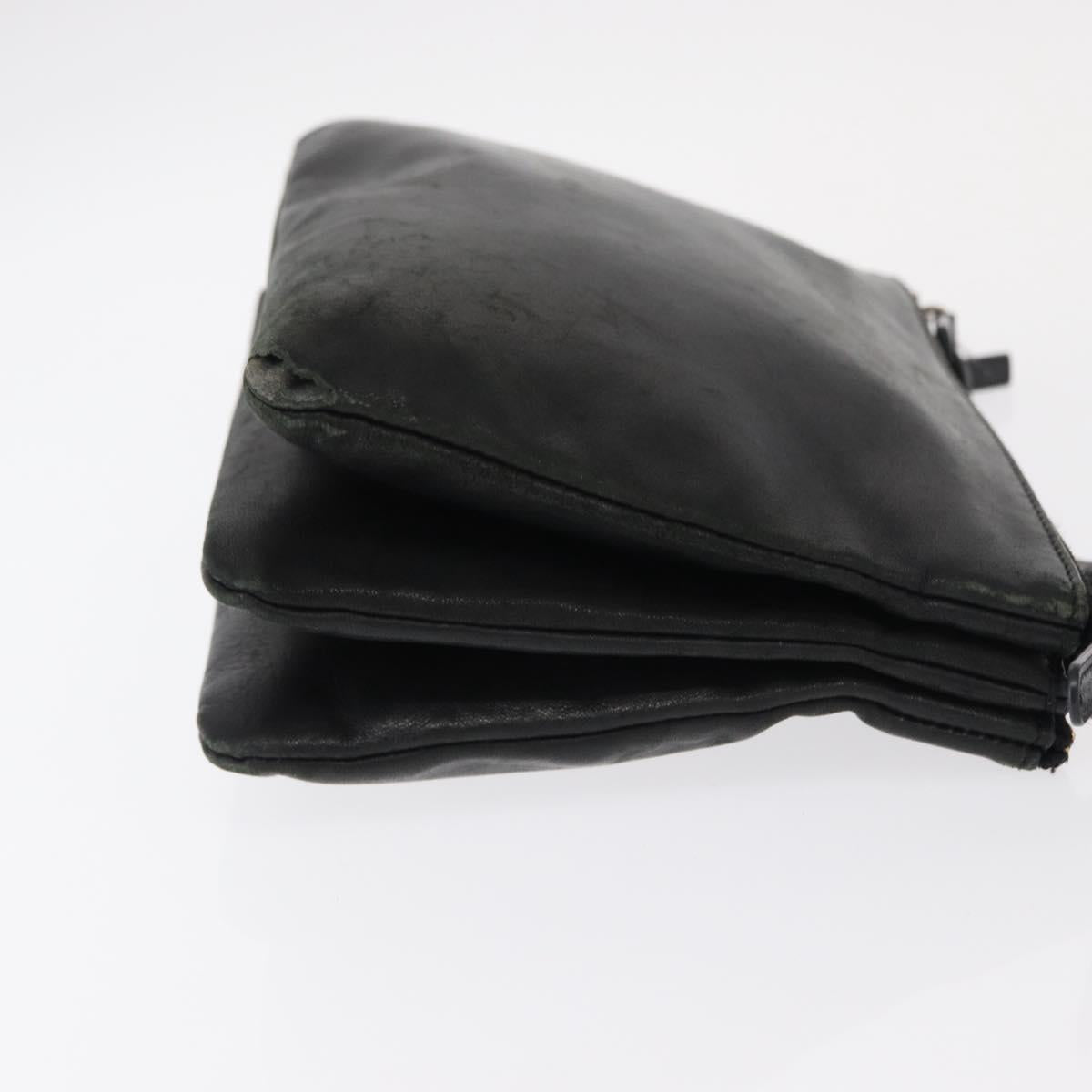 CELINE Trio Small Shoulder Bag Leather Black Gold Auth bs31212