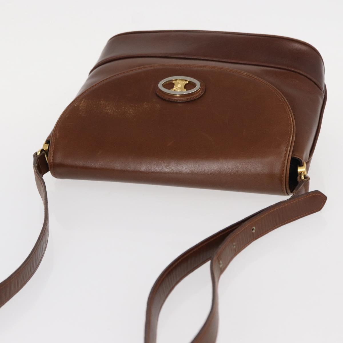 CELINE Shoulder Bag Leather Brown Gold Auth bs31214