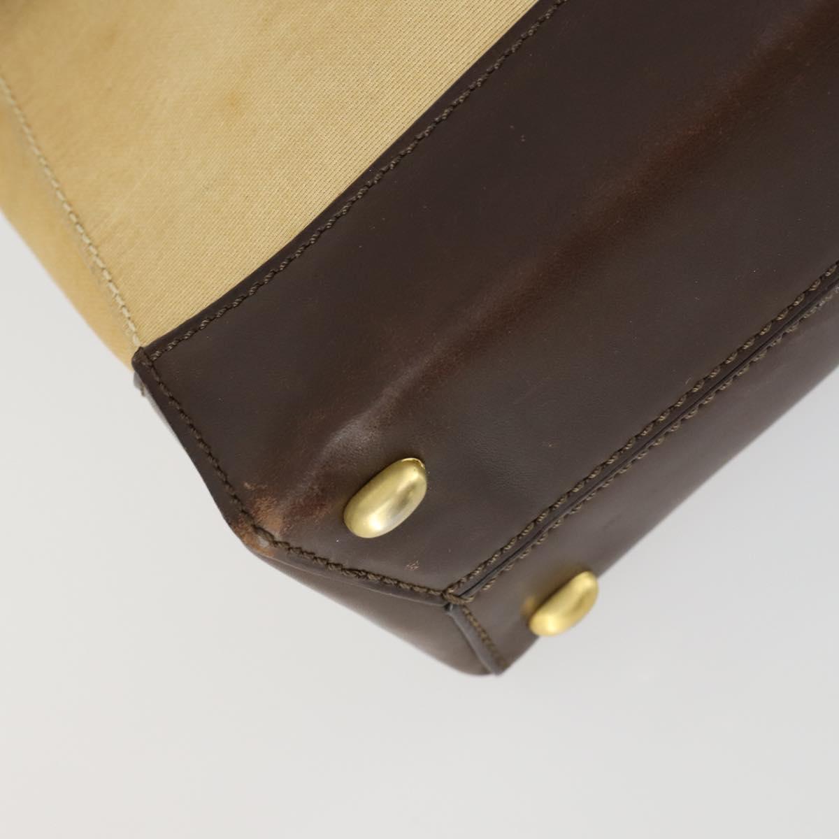 CELINE Shoulder Bag Nylon Leather Brown Gold Auth bs31215