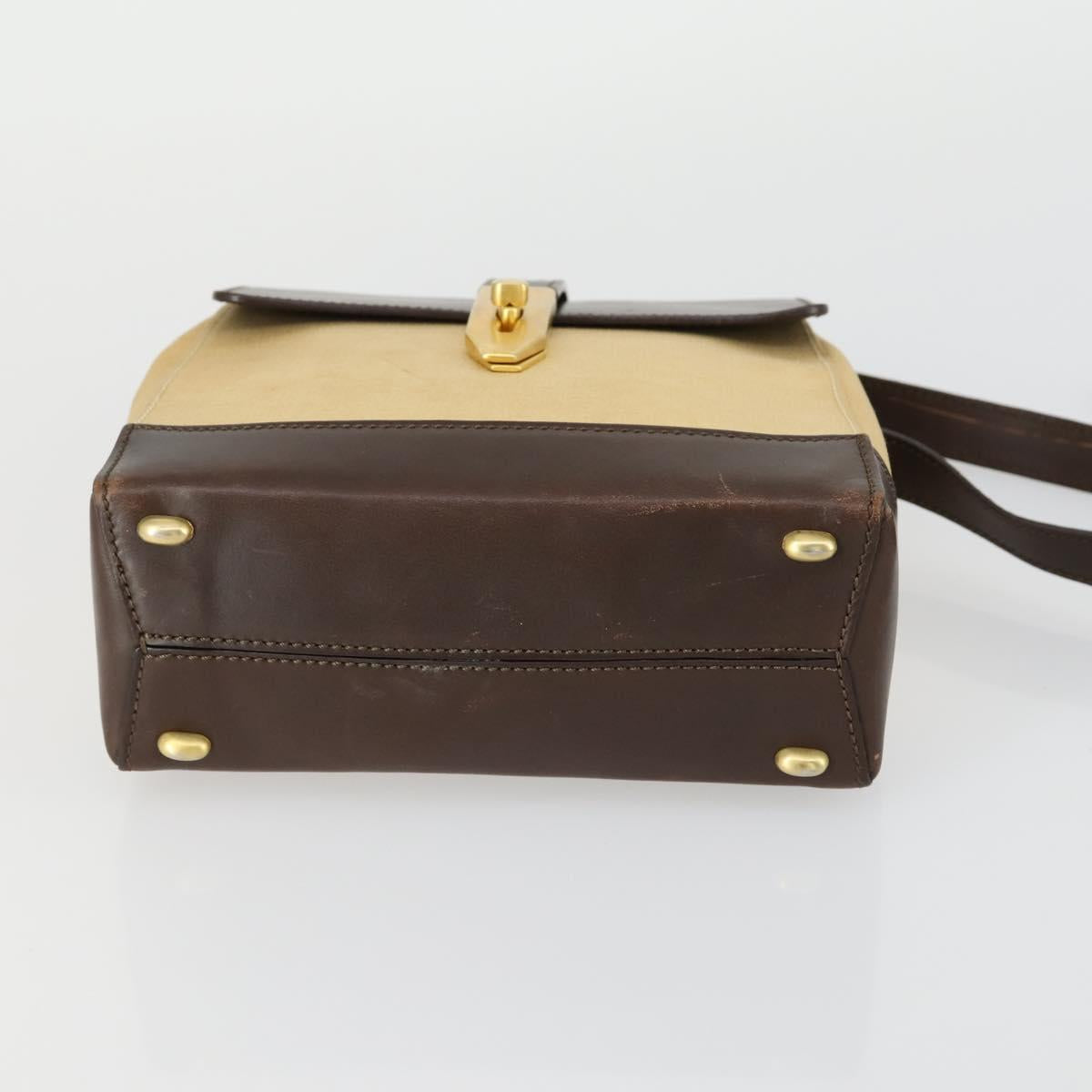 CELINE Shoulder Bag Nylon Leather Brown Gold Auth bs31215