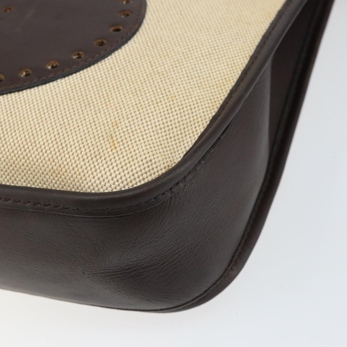 HERMES Evelyn 2 PM Shoulder Bag Leather Canvas Beige Gold Auth bs31216