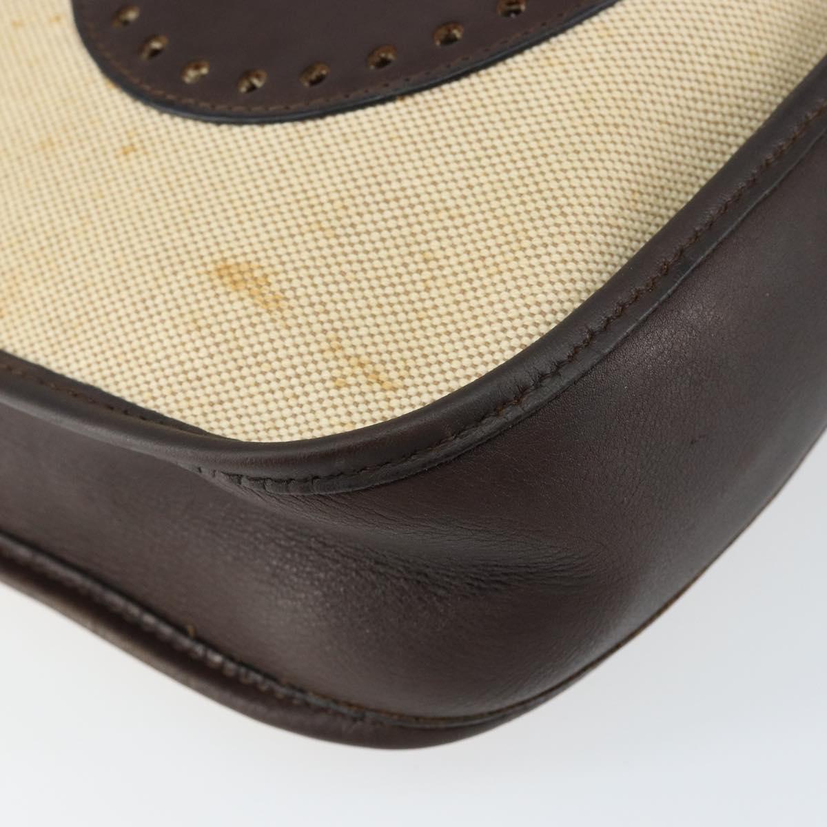 HERMES Evelyn 2 PM Shoulder Bag Leather Canvas Beige Gold Auth bs31216