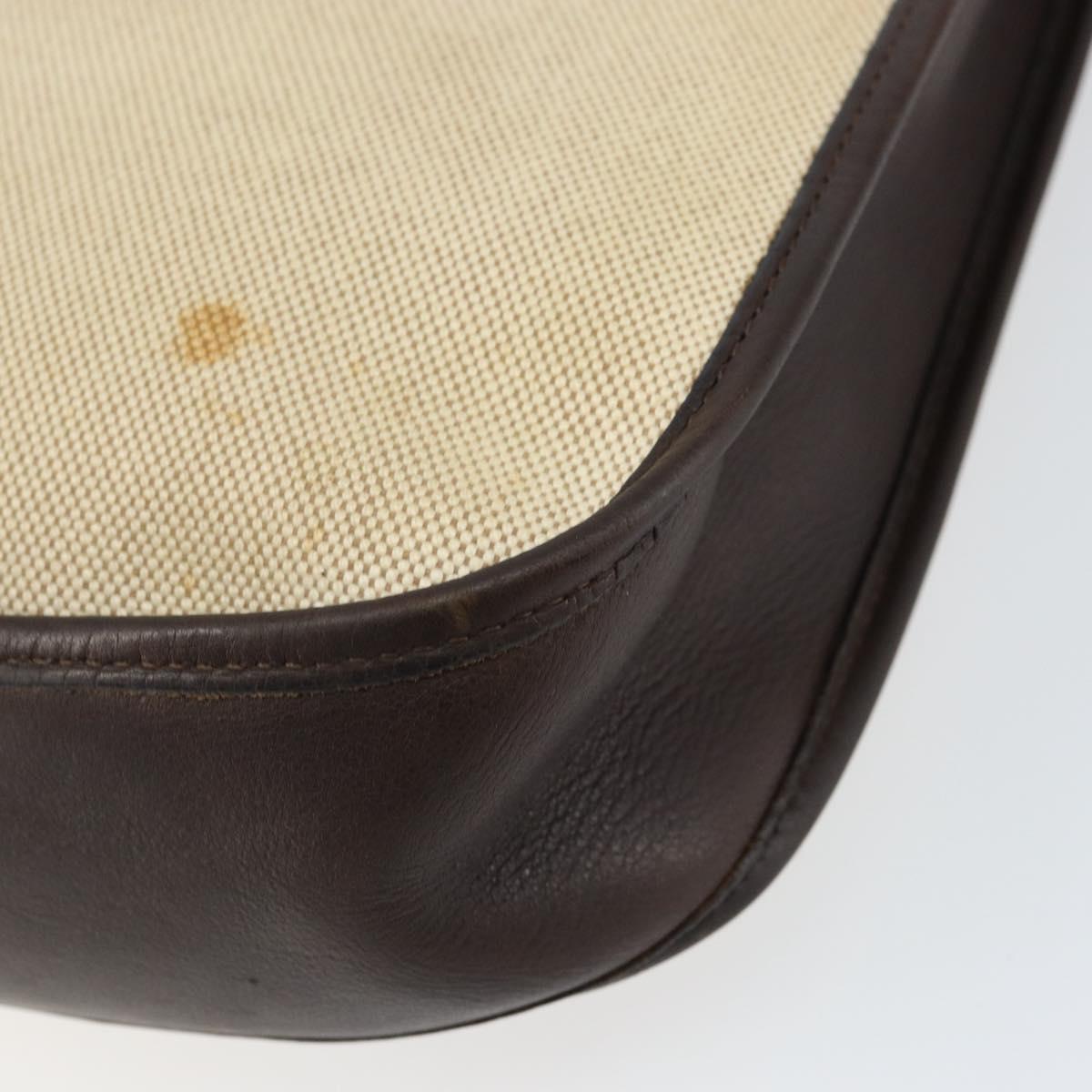 HERMES Evelyn 2 PM Shoulder Bag Leather Canvas Beige Gold Auth bs31216