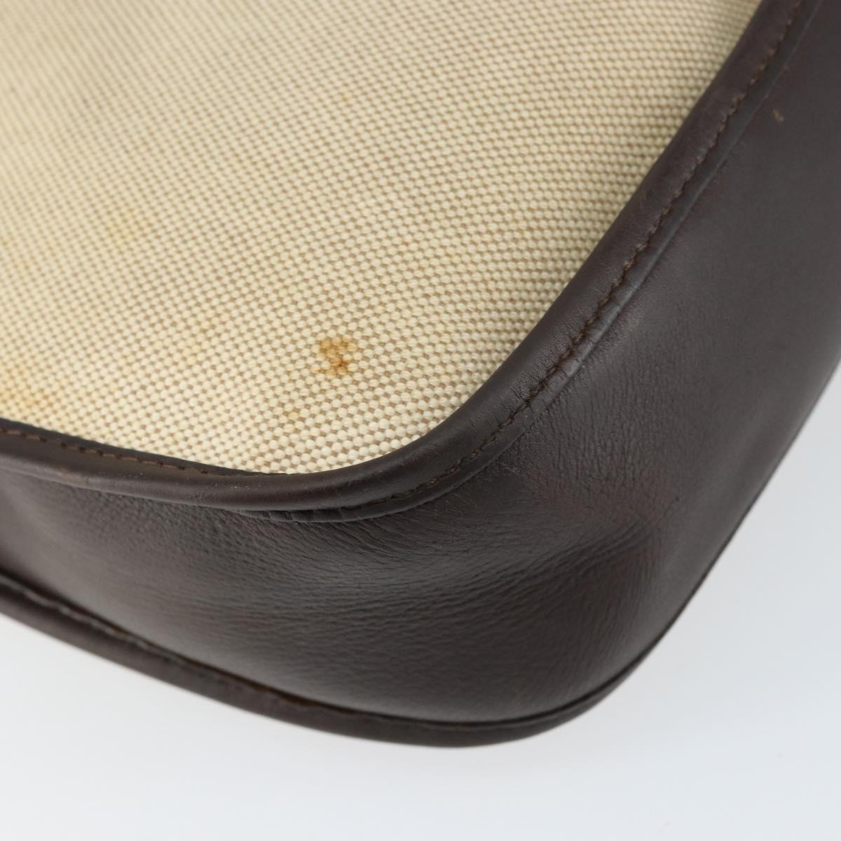 HERMES Evelyn 2 PM Shoulder Bag Leather Canvas Beige Gold Auth bs31216