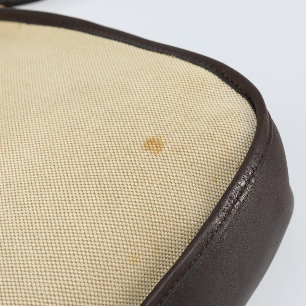 HERMES Evelyn 2 PM Shoulder Bag Leather Canvas Beige Gold Auth bs31216