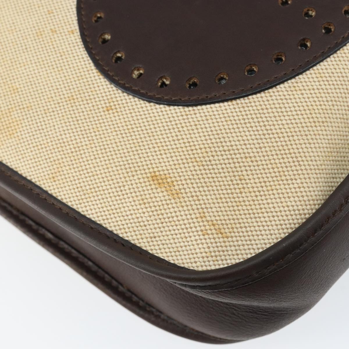 HERMES Evelyn 2 PM Shoulder Bag Leather Canvas Beige Gold Auth bs31216