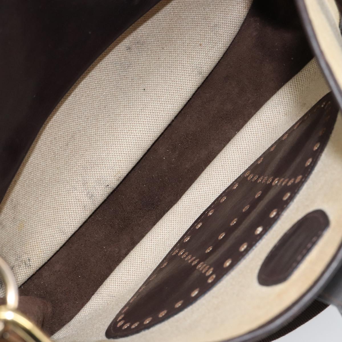 HERMES Evelyn 2 PM Shoulder Bag Leather Canvas Beige Gold Auth bs31216