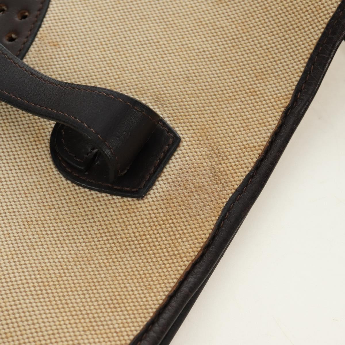 HERMES Evelyn 2 PM Shoulder Bag Leather Canvas Beige Gold Auth bs31216