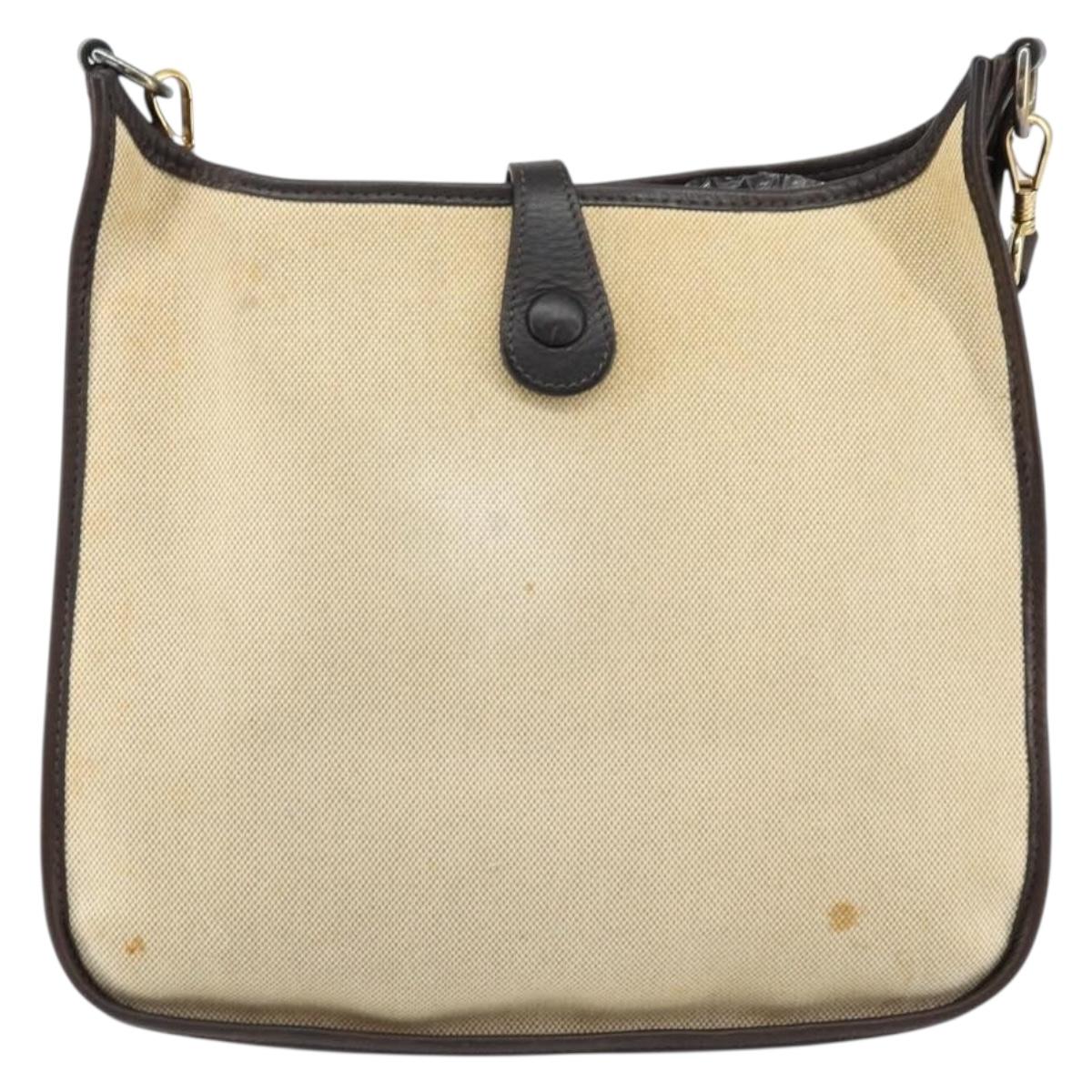 HERMES Evelyn 2 PM Shoulder Bag Leather Canvas Beige Gold Auth bs31216
