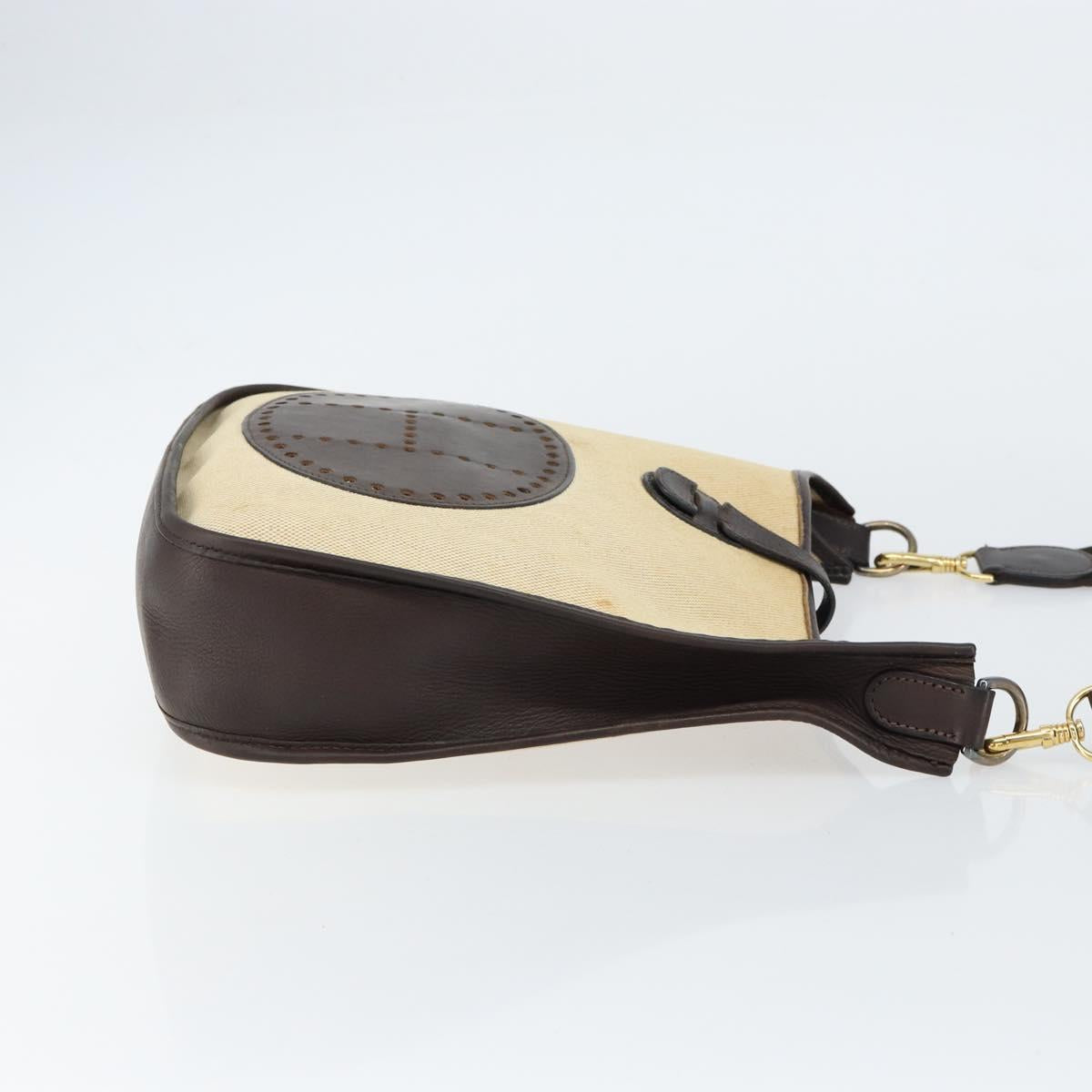 HERMES Evelyn 2 PM Shoulder Bag Leather Canvas Beige Gold Auth bs31216