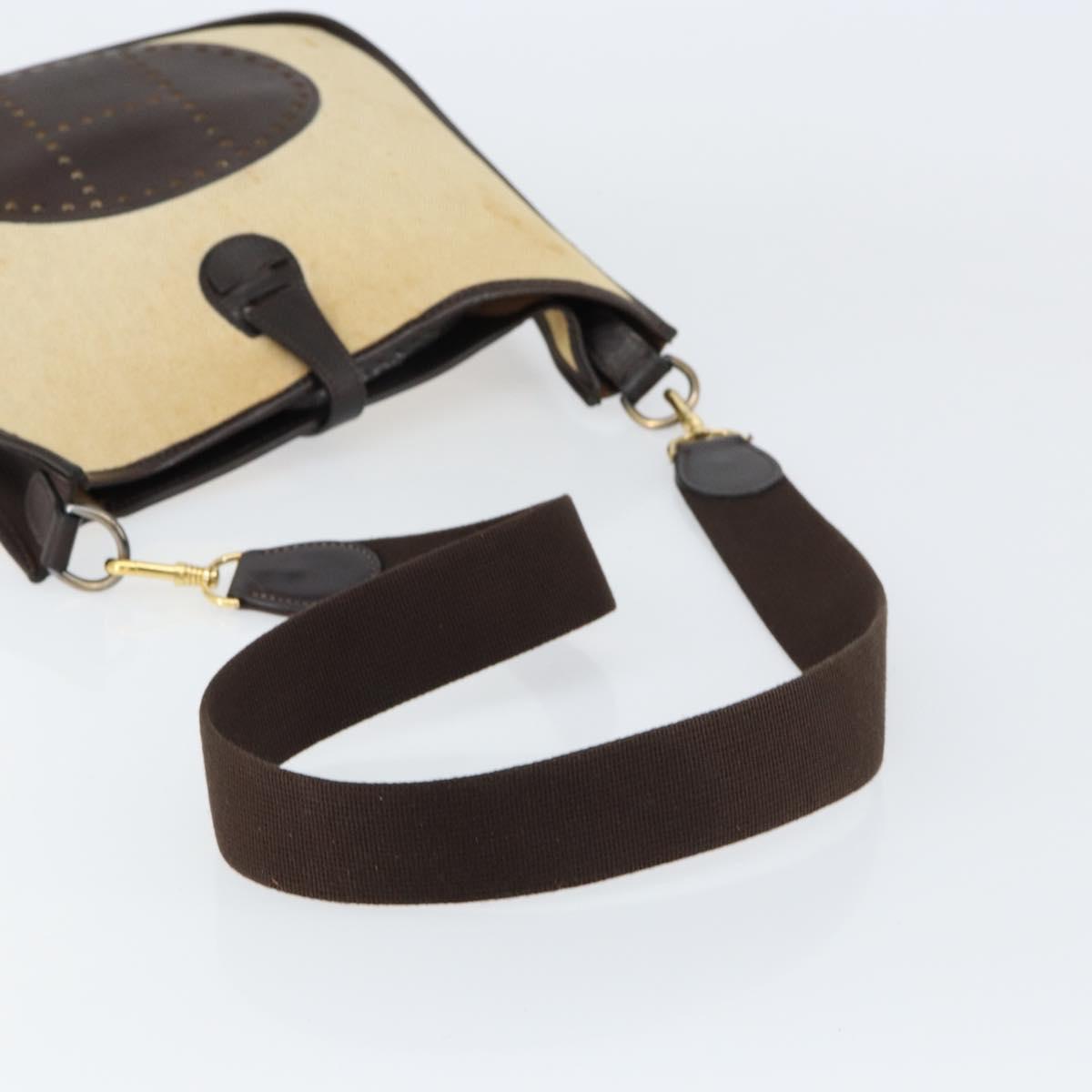 HERMES Evelyn 2 PM Shoulder Bag Leather Canvas Beige Gold Auth bs31216