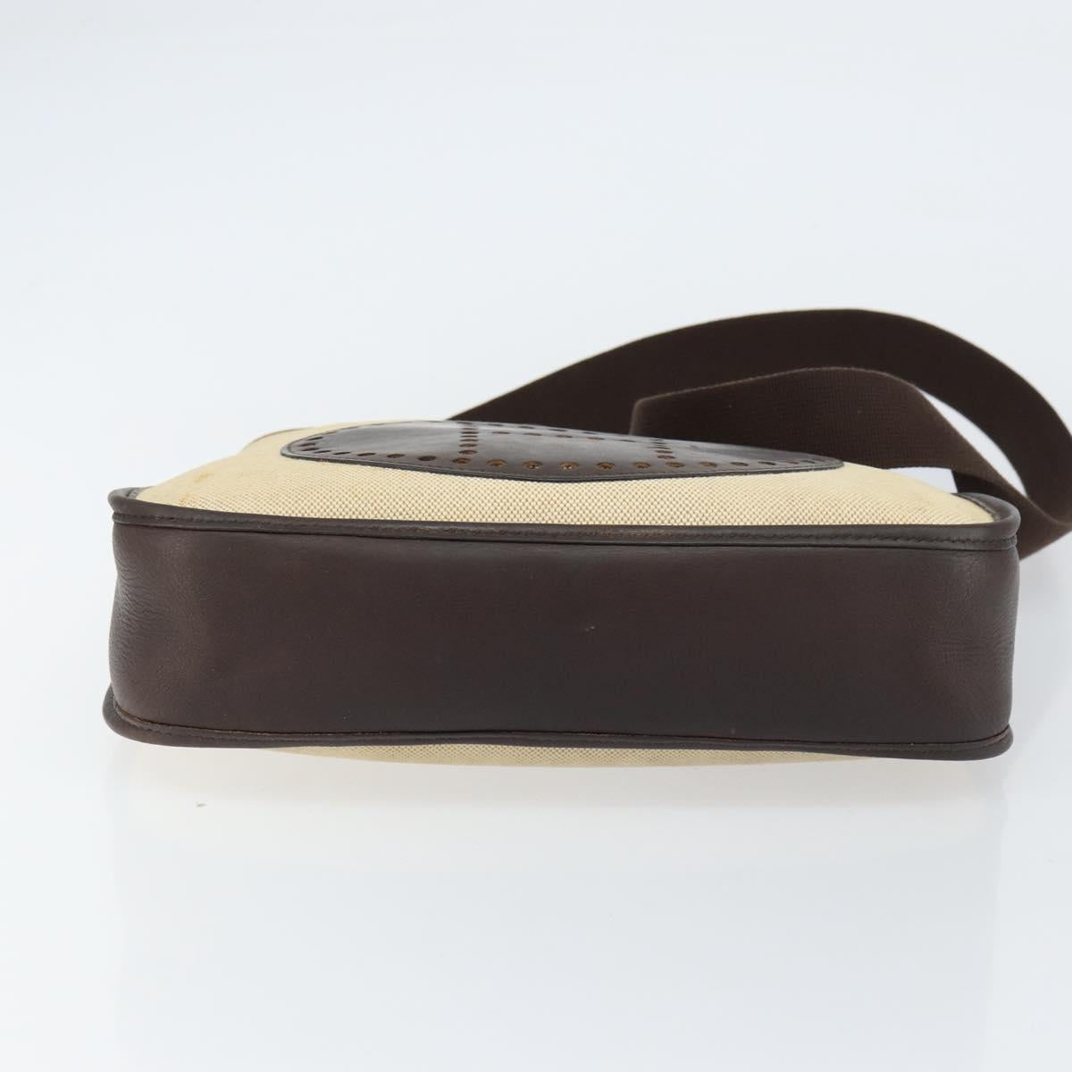 HERMES Evelyn 2 PM Shoulder Bag Leather Canvas Beige Gold Auth bs31216