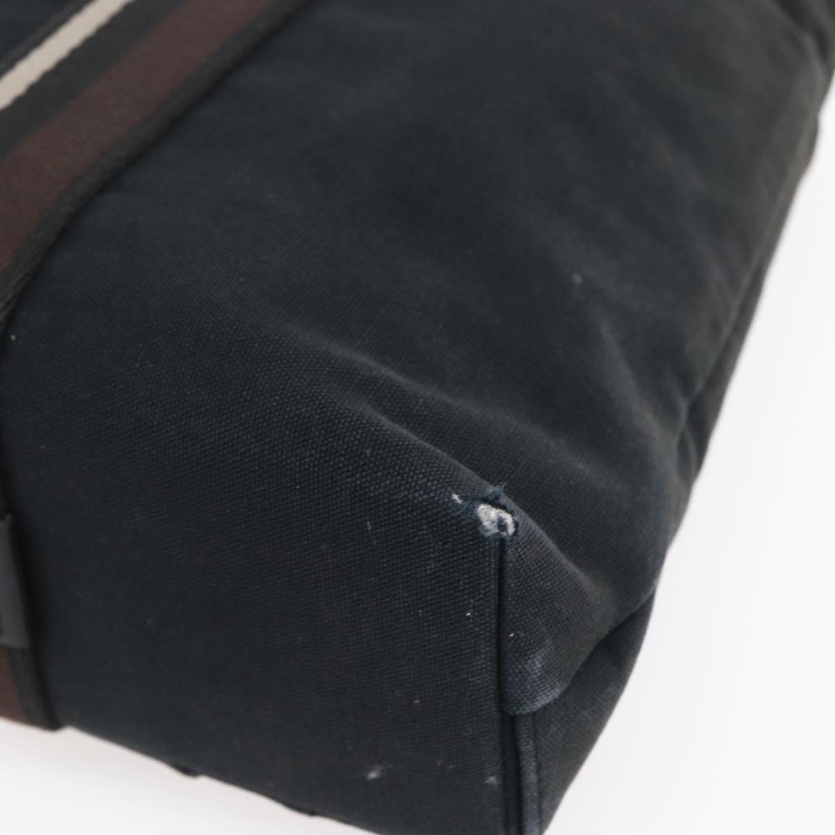 HERMES Toroca Horizontal MM Hand Bag Canvas Black Brown Auth bs31217