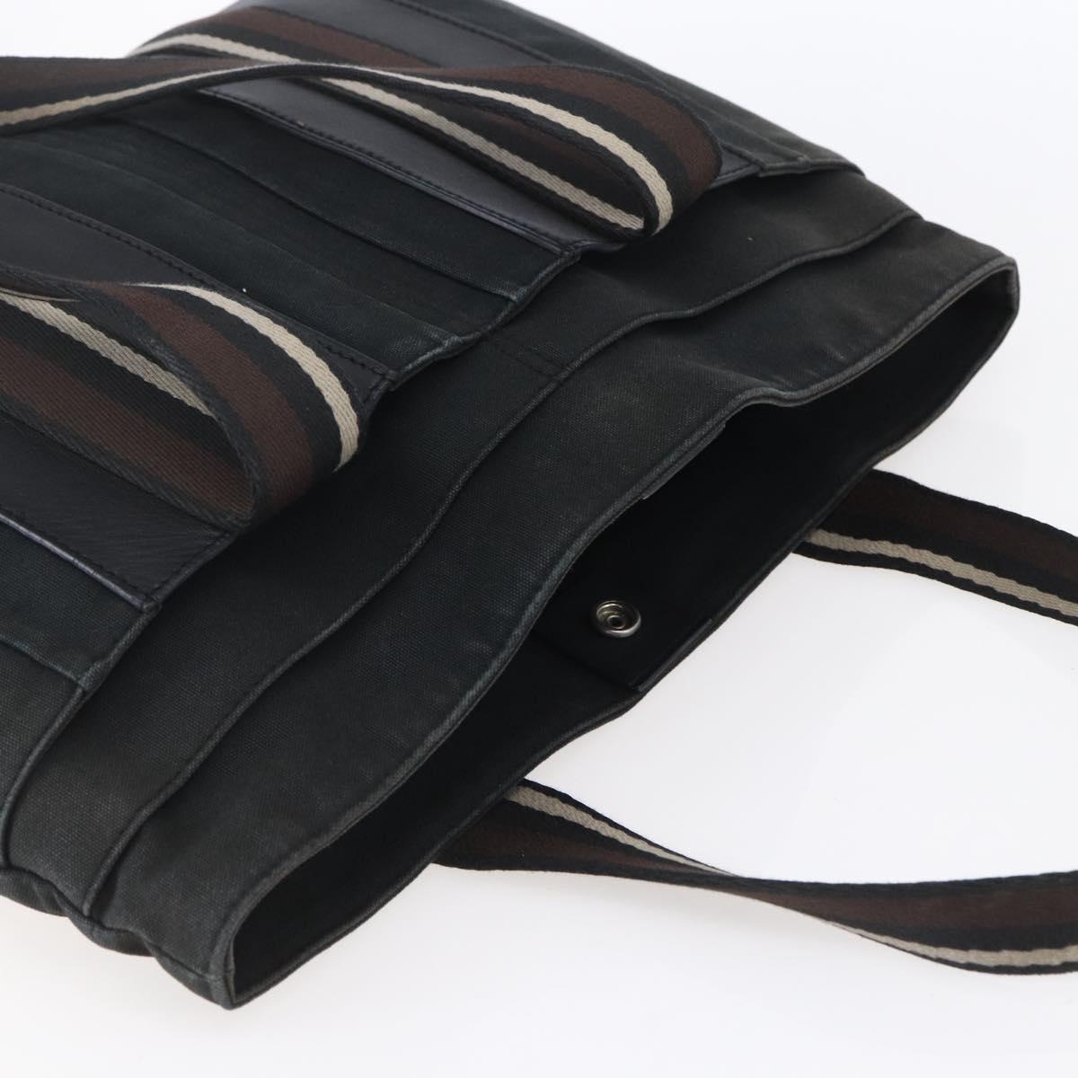 HERMES Toroca Horizontal MM Hand Bag Canvas Black Brown Auth bs31217