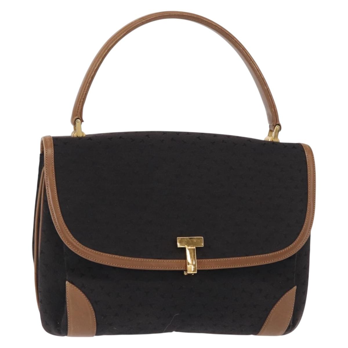 TIFFANY&Co. Hand Bag Canvas Leather Black Gold Auth bs31218