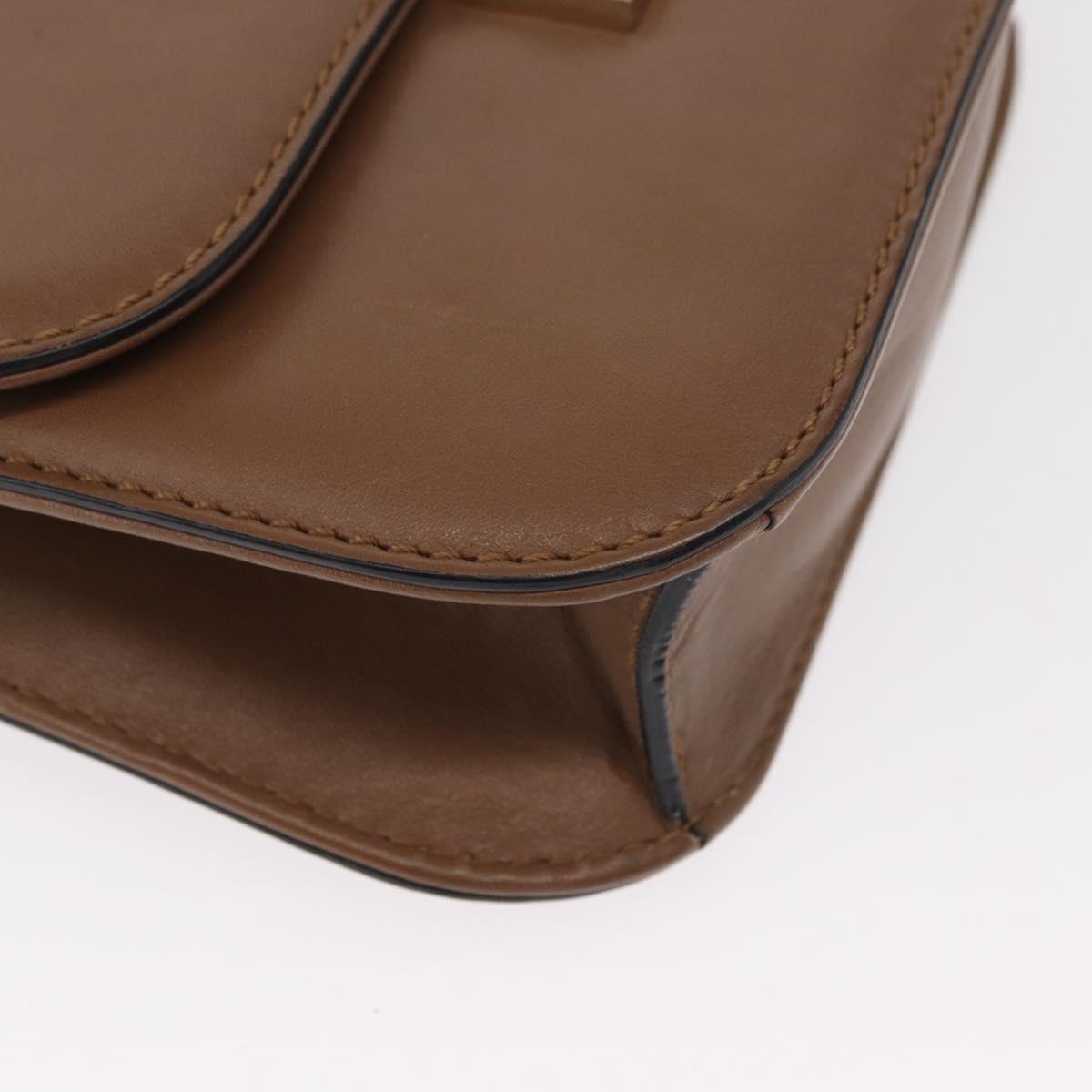 VALENTINO Studs Chain Shoulder Bag Leather Brown Gold Auth bs31220