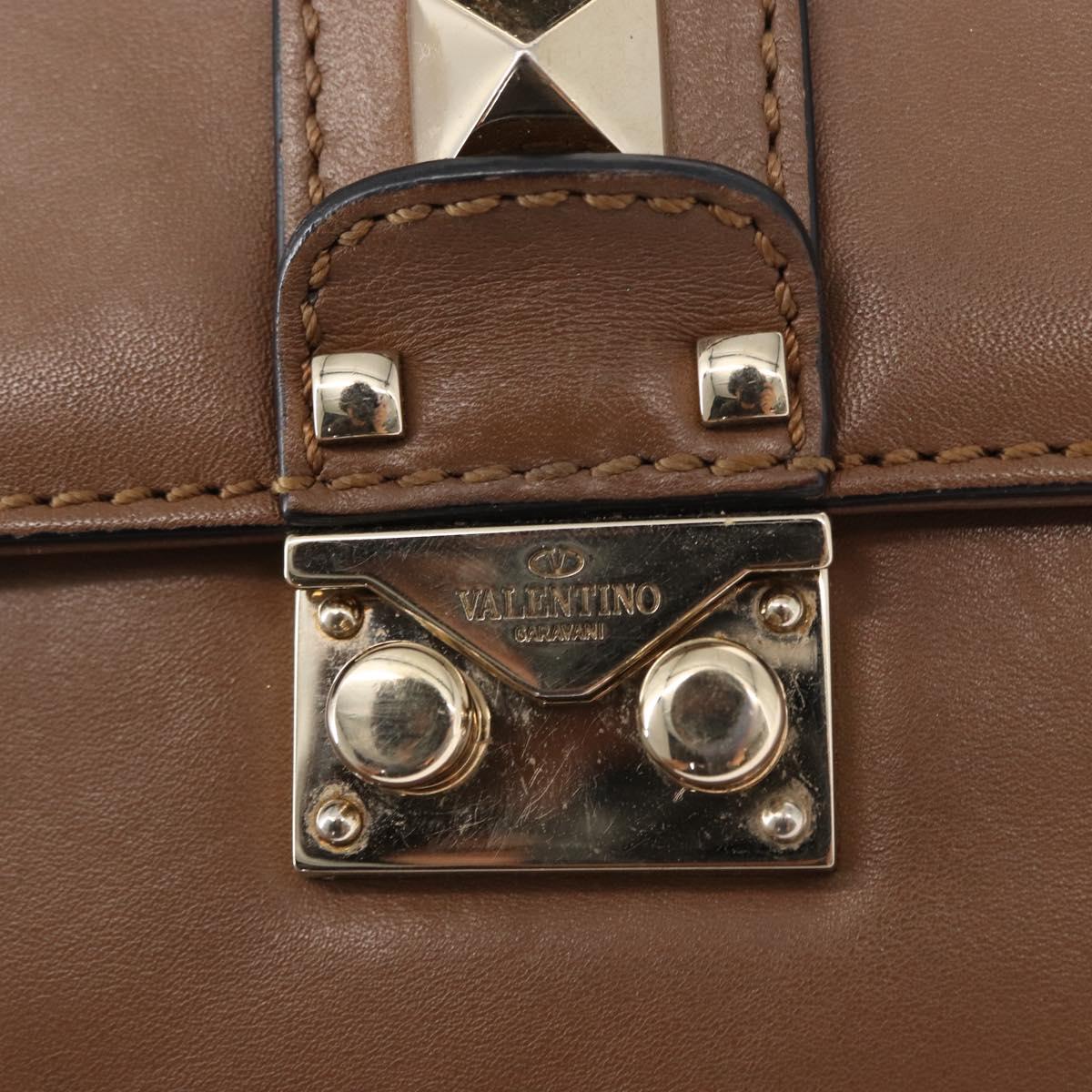 VALENTINO Studs Chain Shoulder Bag Leather Brown Gold Auth bs31220