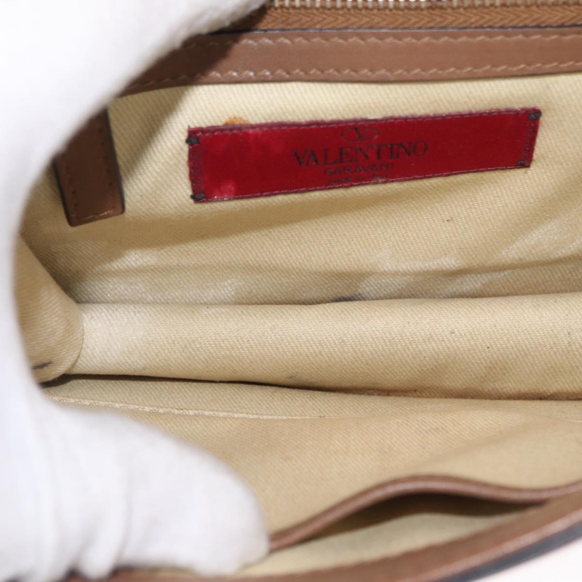 VALENTINO Studs Chain Shoulder Bag Leather Brown Gold Auth bs31220