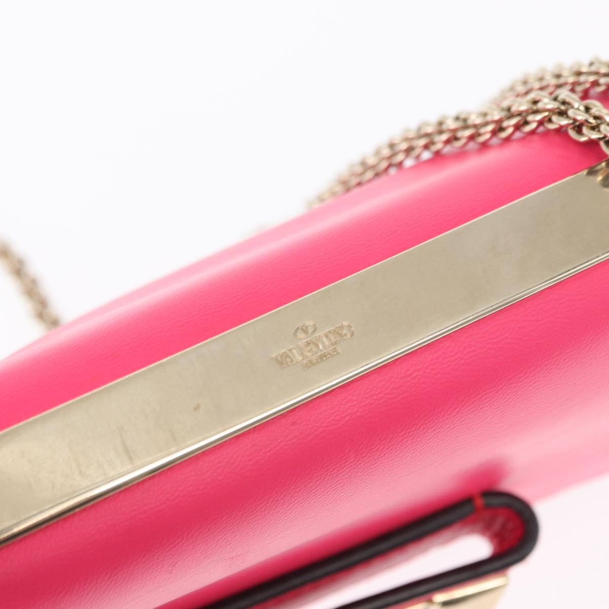 VALENTINO Studs Chain Shoulder Bag Leather Pink Gold Auth bs31221