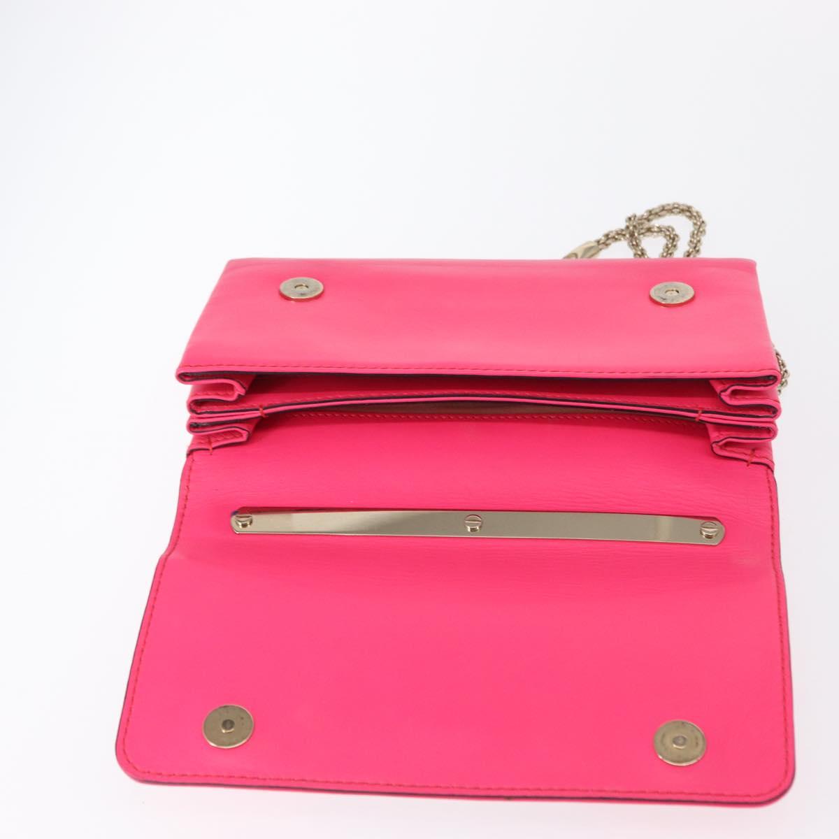 VALENTINO Studs Chain Shoulder Bag Leather Pink Gold Auth bs31221