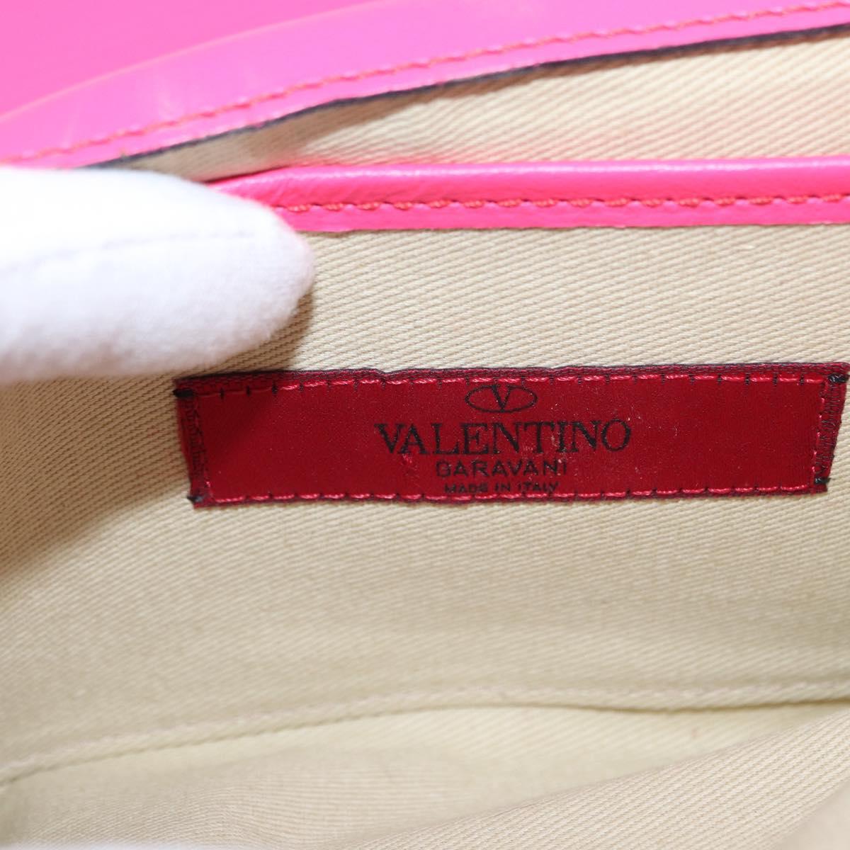 VALENTINO Studs Chain Shoulder Bag Leather Pink Gold Auth bs31221