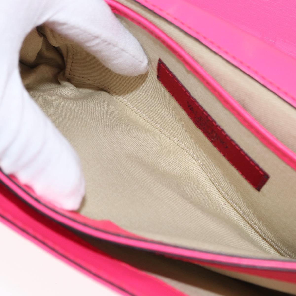 VALENTINO Studs Chain Shoulder Bag Leather Pink Gold Auth bs31221