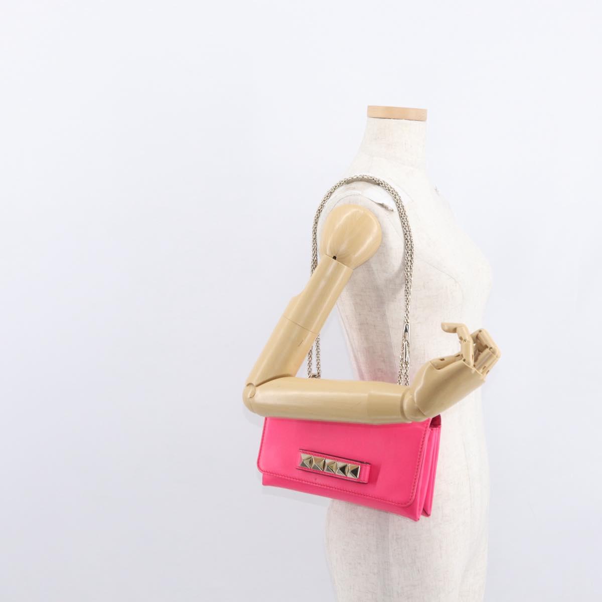 VALENTINO Studs Chain Shoulder Bag Leather Pink Gold Auth bs31221