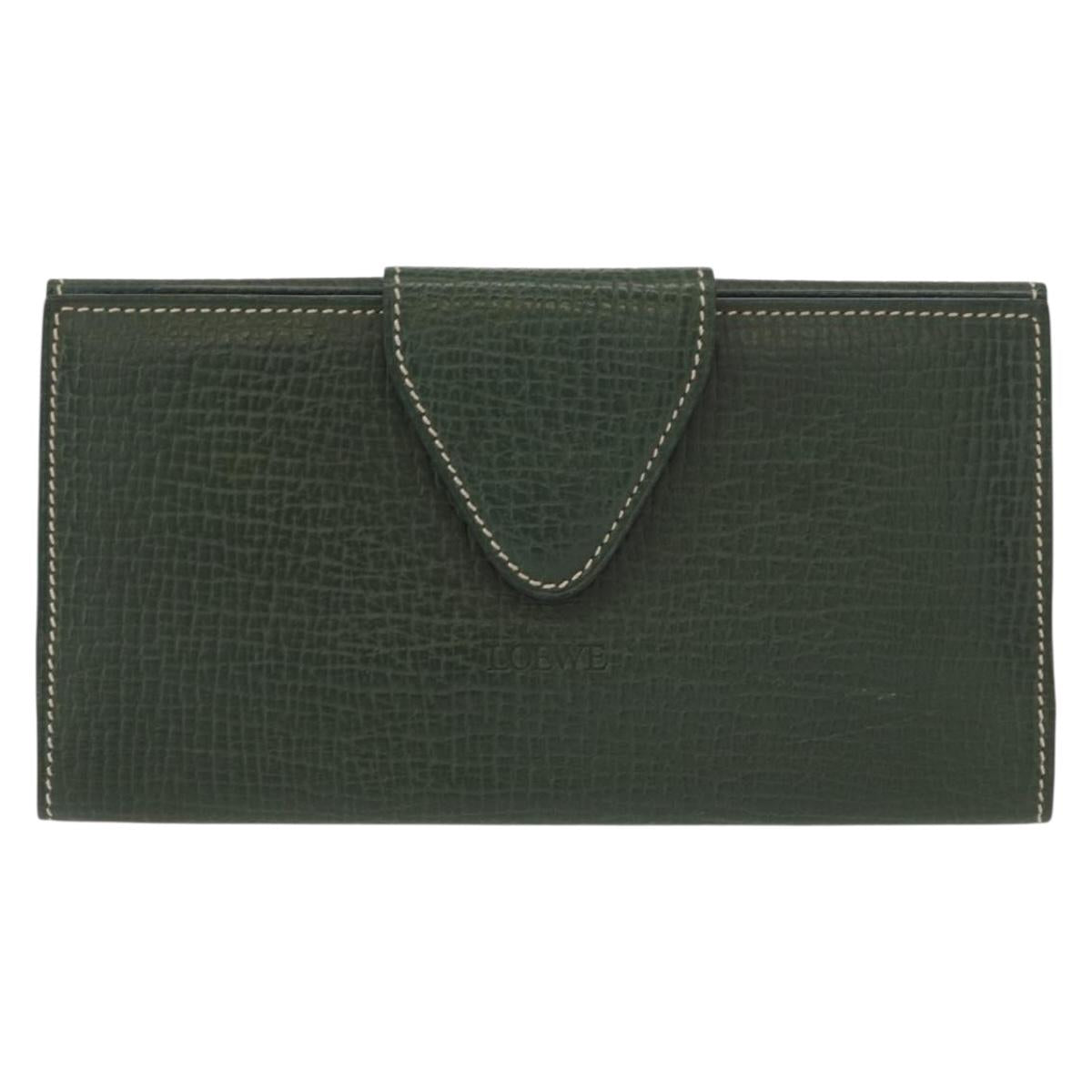 LOEWE Long Wallet Leather Green Auth bs31262