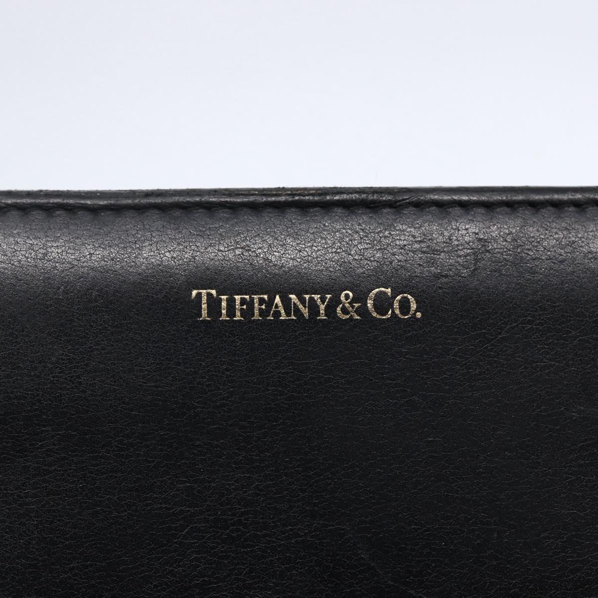 TIFFANY&Co. Long Wallet Leather Black Gold Auth bs31263