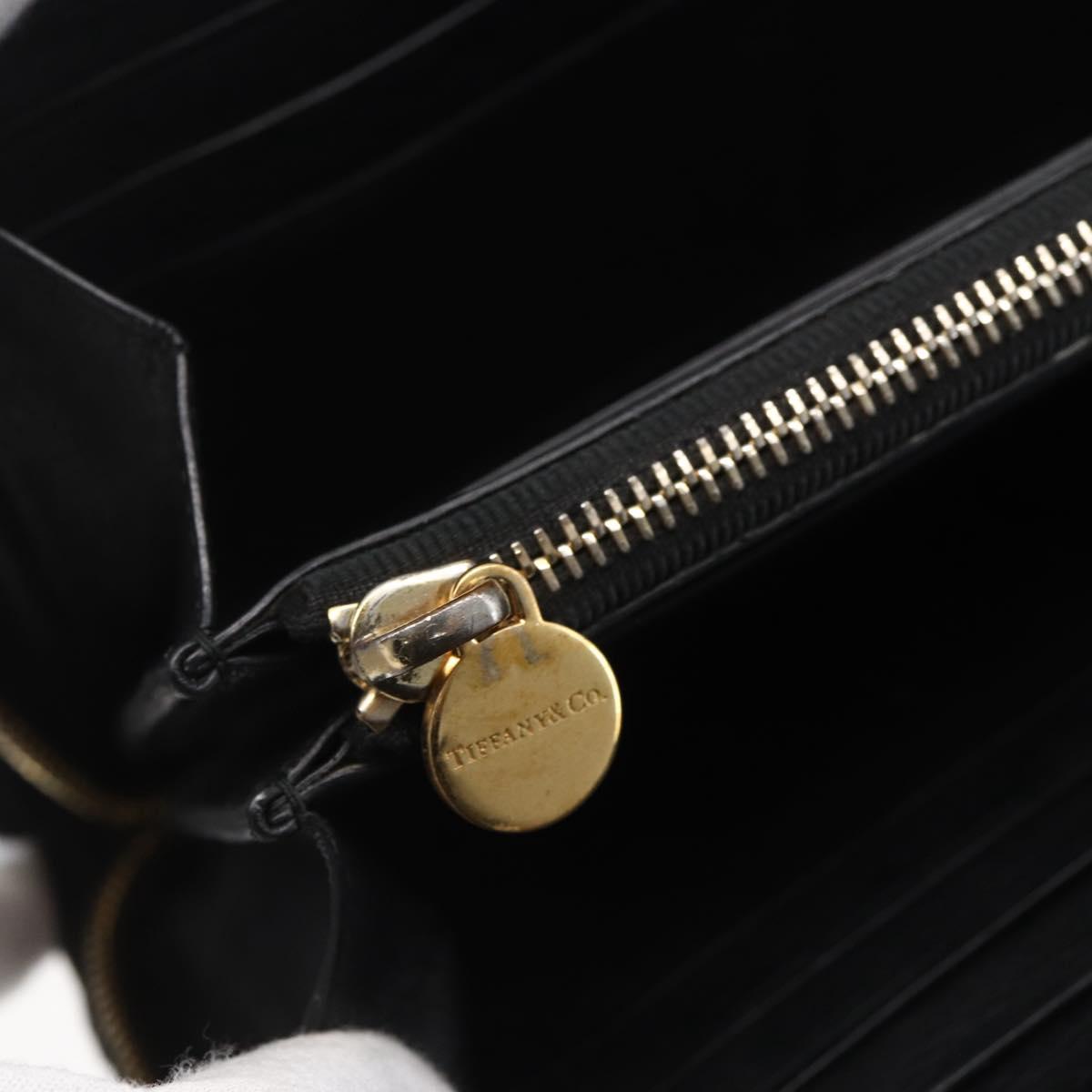 TIFFANY&Co. Long Wallet Leather Black Gold Auth bs31263