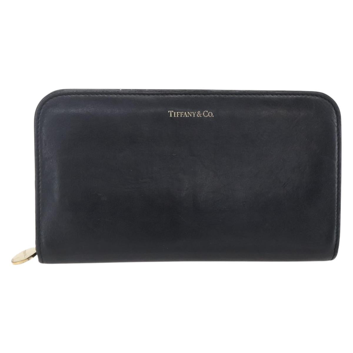 TIFFANY&Co. Long Wallet Leather Black Gold Auth bs31263